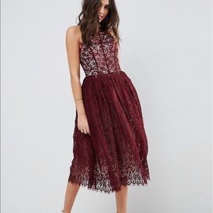 ASOS Oxblood Lace Midi Dress